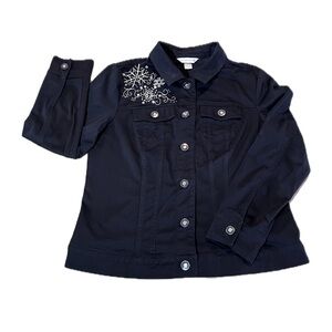 Christopher & Banks Womens Black Button Up Jacket Snowflake Embellished Large